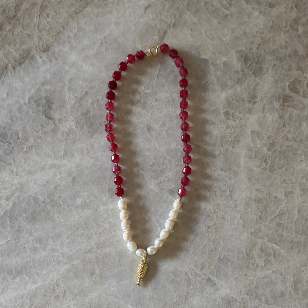 The Lana Necklace | Pearl, Garnet, & Crazy Lace Agate